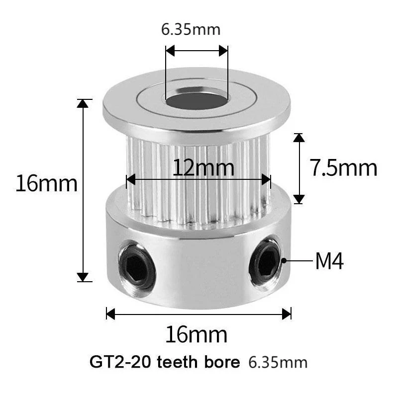 Timing Pulley GT2 (20 Teeth-6.35 mm Inner Diameter-6mm Width) - Image 2